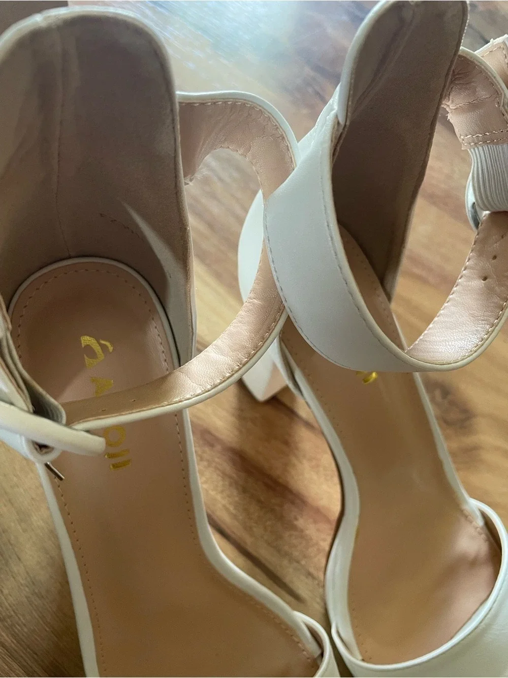 White Block Heel Ankle-Strap Sandals